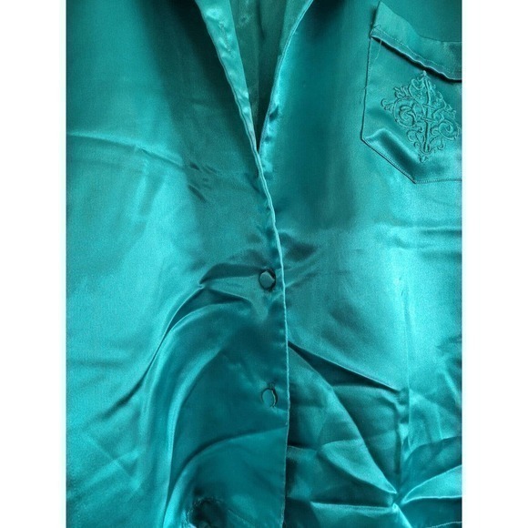 Vintage Private Touch Teal Green Blue Silky Shimmery Short Set Pajamas Sleepwear - Picture 7 of 12